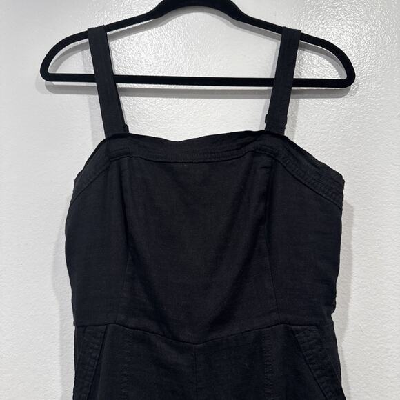 Old Navy Black Utility Romper Womens Size Medium Linen Blend Boho Pockets - Picture 2 of 7